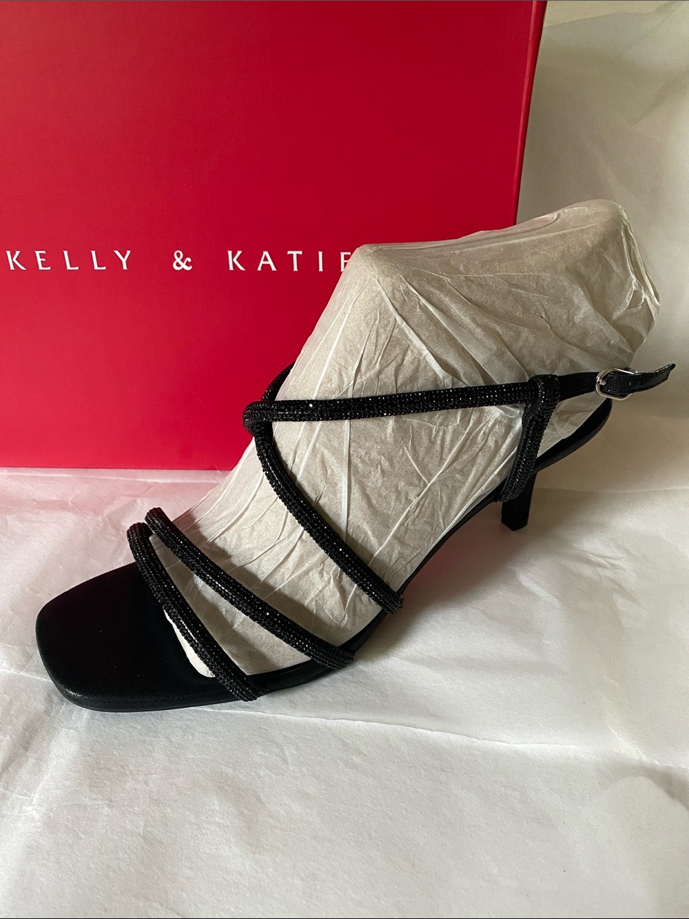 Kelly & Katie Black Strappy Slingback Heels with Sparkle